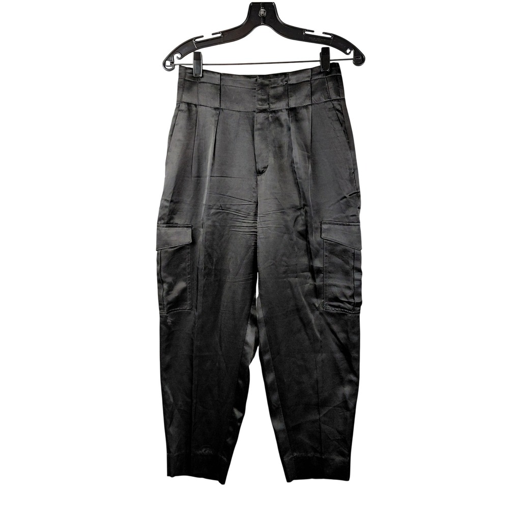 Banana Republic Black Satin Cargo Pants Women Size 4 High Rise Wide Leg